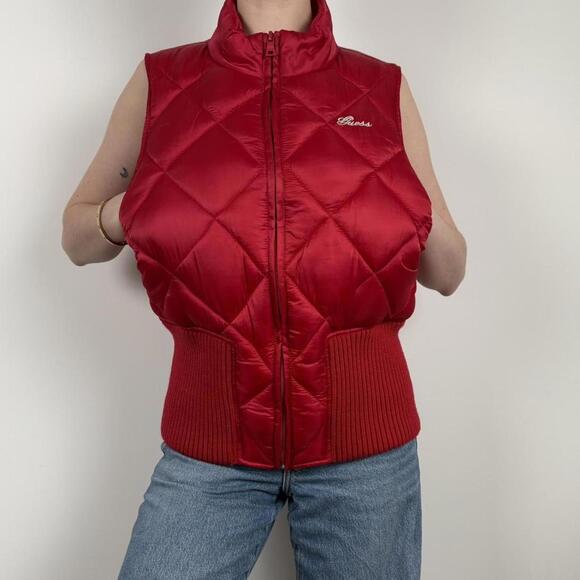 Guess Jackets & Blazers - Guess Women's Red Puffer Vest
